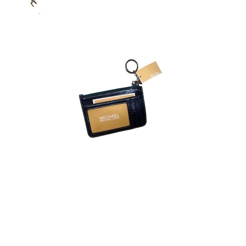 New with tags $188 Michael Kors Metallic Blue Leather Pouch Zipper Key Ring - Picture 2 of 15